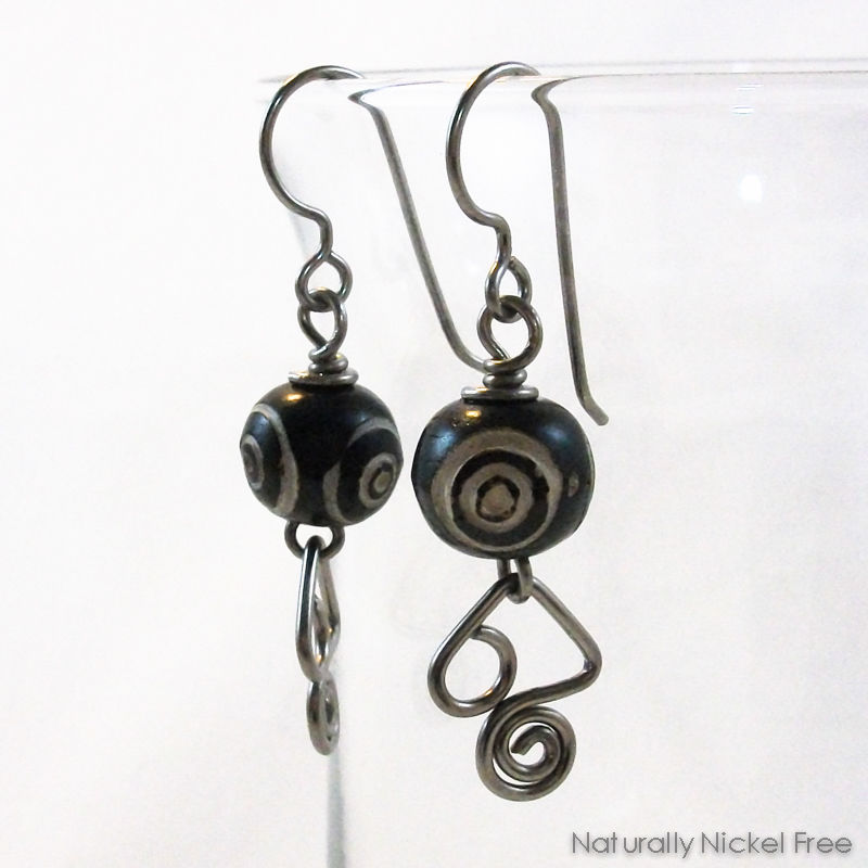 Carved Bone Earrings Angular Niobium Wire Dangles Naturally Nickel Carved Bone Earrings Angular Niobium Wire Dangles Product Images Of