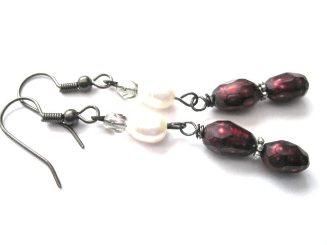 Faceted Cranberry Fresh Water Pearl Dangle Earrings Gunmetal Finish Faceted Cranberry Fresh Water Pearl Dangle Earrings Gunmetal Finish Product Images Of