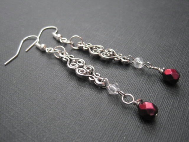 Antique Silver Filigree Link Victorian Drop Earrings Vamps Antique Silver Filigree Link Victorian