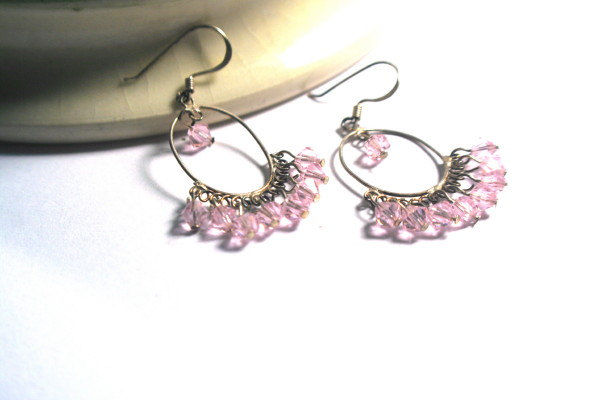 Crystal Chandelier Pink Gypsy Hoop Earrings In Sterling Crystal Chandelier Pink Gypsy Hoop Earrings In Sterling Silver And Sparkly Faceted
