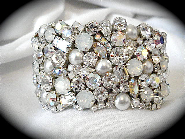White Opal And Pearl Crystal Bridal Cuff The Rose White Opal And Pearl Crystal Bridal Cuff Product Images Of