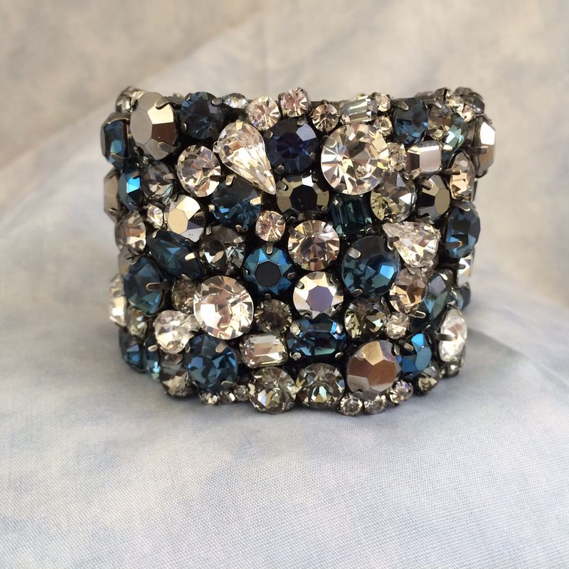 Dark Blue Bridal Cuff Bracelet Swarovski Rhinestone The Dark Blue Bridal Cuff Bracelet