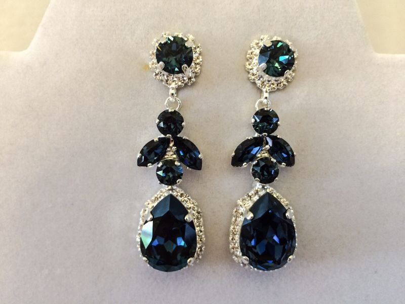 Navy Blue Swarovski Crystal Embellished Teardrop Dangle Earrings Navy Blue Swarovski Crystal Embellished Teardrop Dangle Earrings Product Images Of