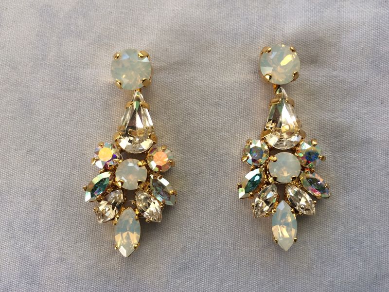 Swarovski White Opal Crystal Dangle Bridal Statement Earrings Swarovski White Opal Crystal Dangle Bridal Statement Earrings