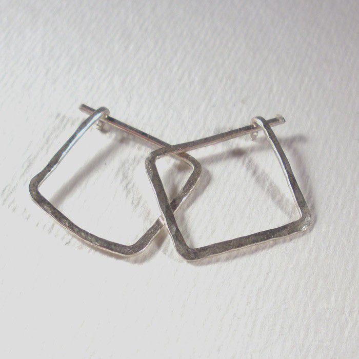 Sterling Silver Square Hoop Earrings Small Hammered Hoops Sterling Silver Square Hoop Earrings Small Hammered Hoops Product Images Of