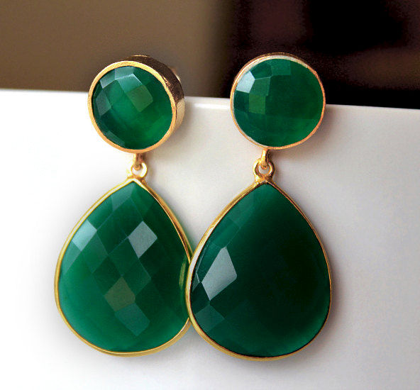 Green Onyx Double Drop Post Earrings Emerald Earring Dual Green Onyx Double Drop Post Earrings Emerald Earring Dual Dangle Jewelry