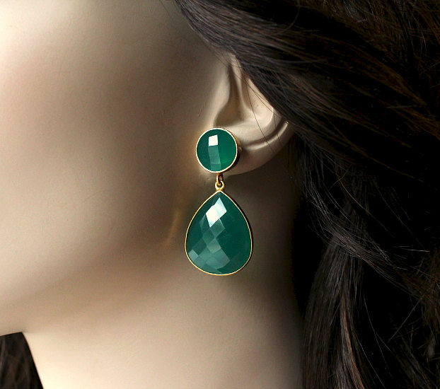 Double Drop Green Onyx Post Earrings Emerald Earring Dual Double Drop Green Onyx Post Earrings Emerald Earring Dual Dangle Jewelry
