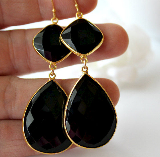 Black Onyx Double Drop Earrings Large Red Carpet Jewelry Black Onyx Double Drop Earrings Large Red Carpet Jewelry Jet Dual