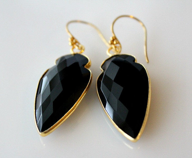 Arrow Head Black Onyx Drop Earrings Jet Gemstone Dangle Arrow Head Black Onyx Drop Earrings Jet Gemstone Dangle Arrowhead Jewelry Dagger Bygerene