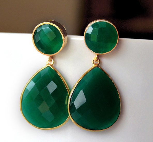 Green Onyx Double Drop Post Earrings Emerald Earring Dual Green Onyx Double Drop Post Earrings Emerald Earring Dual Dangle Jewelry