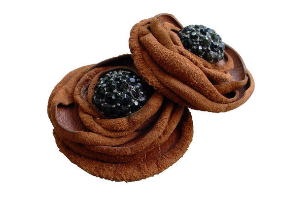Black Leather Flower Shoe Clips Black Leather Flower Shoe Clips