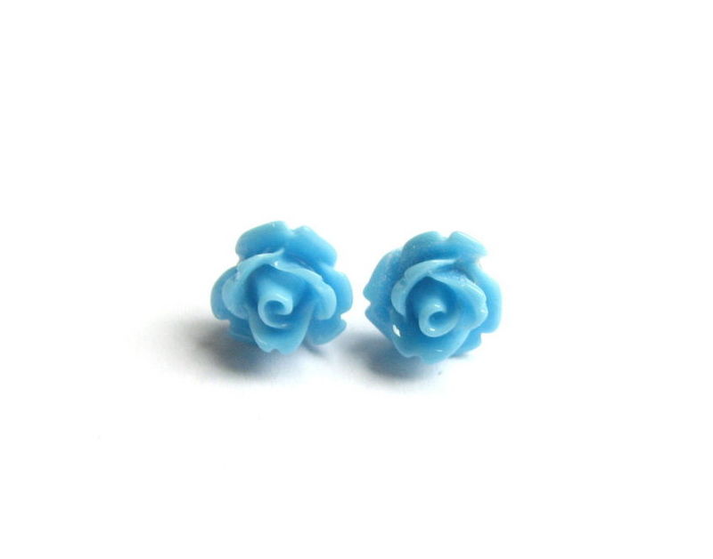 Light Blue Rose Earrings Stainless Steel Stud For Spring Light Blue Rose Earrings Stainless Steel Stud For Spring Bits Off The Beach