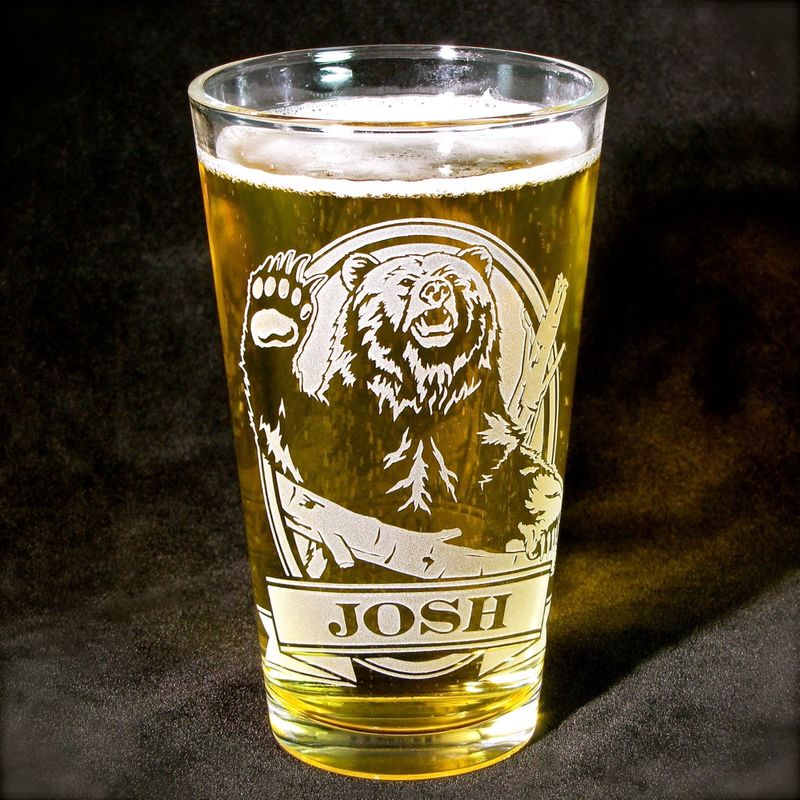 1 personalized beer glass with wild turkey etched glass pint glass