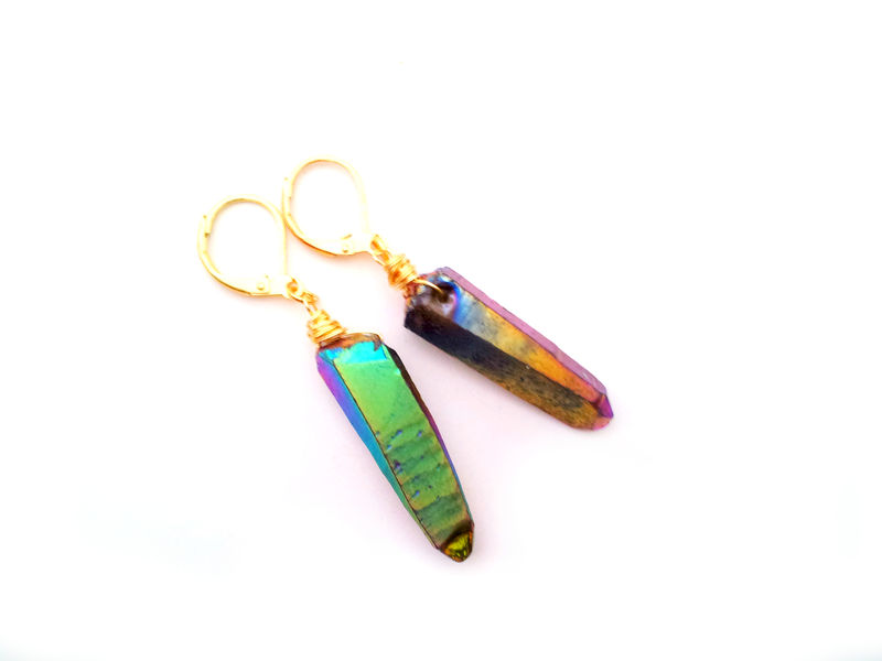 Rainbow Anium Quartz Point Earrings Release Me Creations Rainbow Anium Quartz Point Earrings Product Image