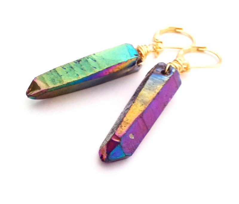 Rainbow Anium Quartz Point Earrings Rainbow Anium Quartz Point Earrings
