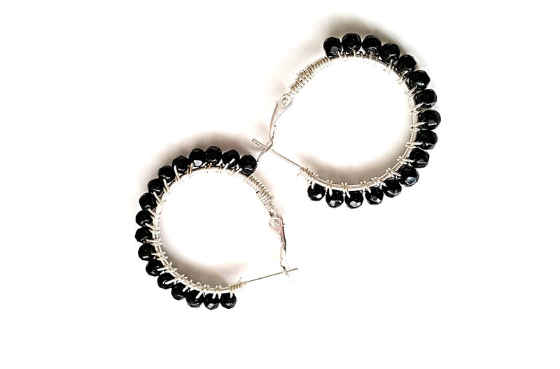 Black Onyx Silver Hoop Earrings Release Me Creations Black Onyx Silver Hoop Earrings Product Image