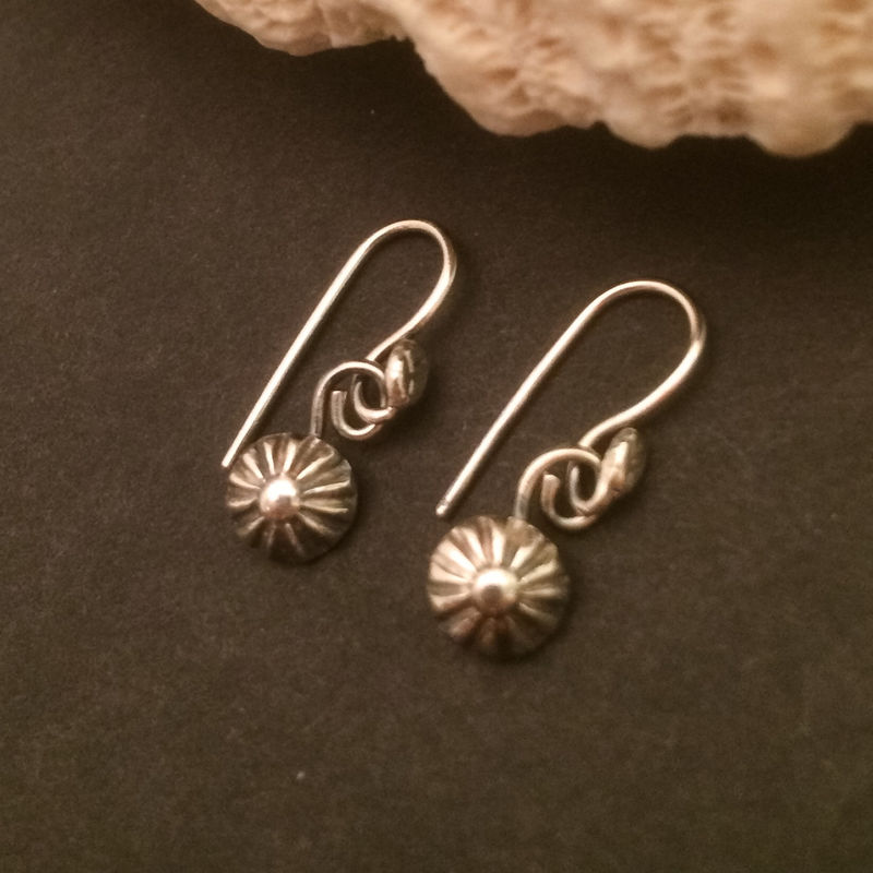 Sterling Silver Small Flower Dangle Earrings Minimalist Handcrafted Sterling Silver Small Flower Dangle Earrings Minimalist Handcrafted Silversmith Casual Everyday