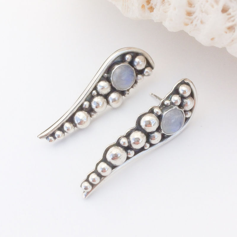 Rainbow Moonstone Stud Earrings Long Post Rainbow Moonstone Stud Earrings Long Post