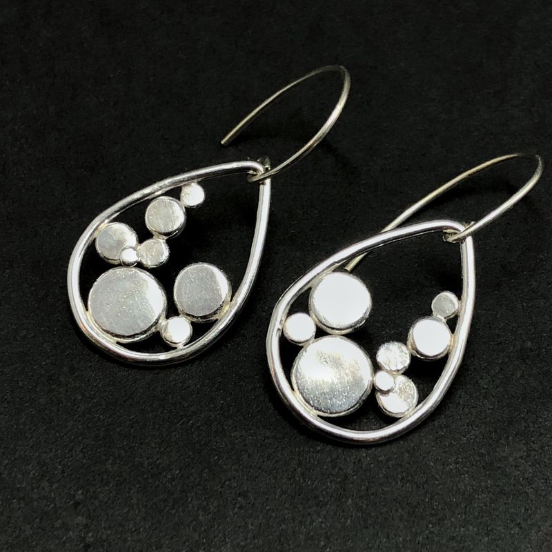 Sterling Silver Polka Dot Earrings Hand Fabricated Teardrop Dangles Sterling Silver Polka Dot Earrings Hand Fabricated Teardrop Dangles