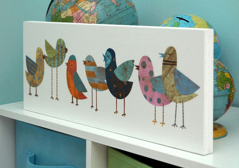 Bird Artwork Flock No 1 Art Block 6 X 18 S Nursery 1 Art Block 6 X 18 S Nursery Ready To Hang Print On Wooden Gift For Mom Mother Bird John W Golden