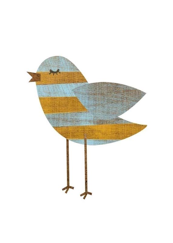 Yellow Blue Stripe Bird Collage Print 5 X 7 Feminine Art Baby Yellow Blue Stripe Bird Collage Print 5 X 7 Feminine Art Baby Nursery