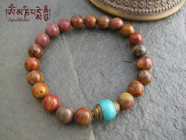 Pico Jasper Bracelet Mala With Turquoise Bead Purified Blessed Pico Jasper Bracelet Mala With Turquoise Bead Purified Blessed Product Images Of