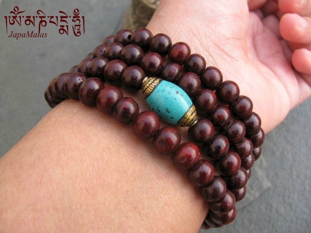 Rosewood Wrap Bracelet Mala With Ced Turquoise Guru Bead Purified Rosewood Wrap Bracelet Mala With Ced Turquoise Guru Bead Purified Blessed Product Images