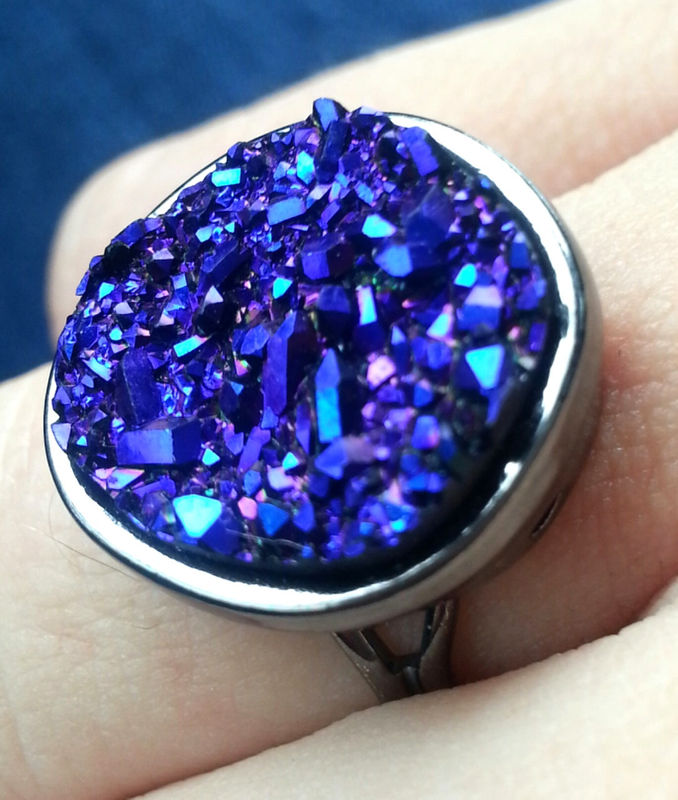 Drusy Quartz Ring In Blue Gold Silver Or Purple Lovmely Drusy Quartz Ring In Blue Gold Silver Or Purple Product Images Of