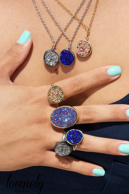 Drusy Druzy Quartz Necklace In Blue Gold Silver Or Purple Lovmely Drusy Druzy Quartz Necklace In Blue Gold Silver Or Purple Product Images