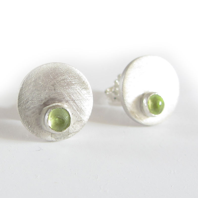 Dotty Spot Stud Earrings Sterling Silver And Peridot Cabochons Dotty Spot Stud Earrings Sterling Silver And Peridot Cabochons