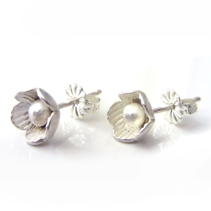 Flower Ear Studs In Sterling Silver Catherine Marche Bespoke Fine Flower Ear Studs In Sterling Silver Product Images Of