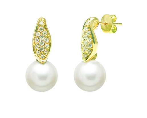 Diamond Paved Set 18ct Gold Pearl Drop Wedding Earrings Diamond Paved Set 18ct Gold Pearl Drop Wedding Earrings