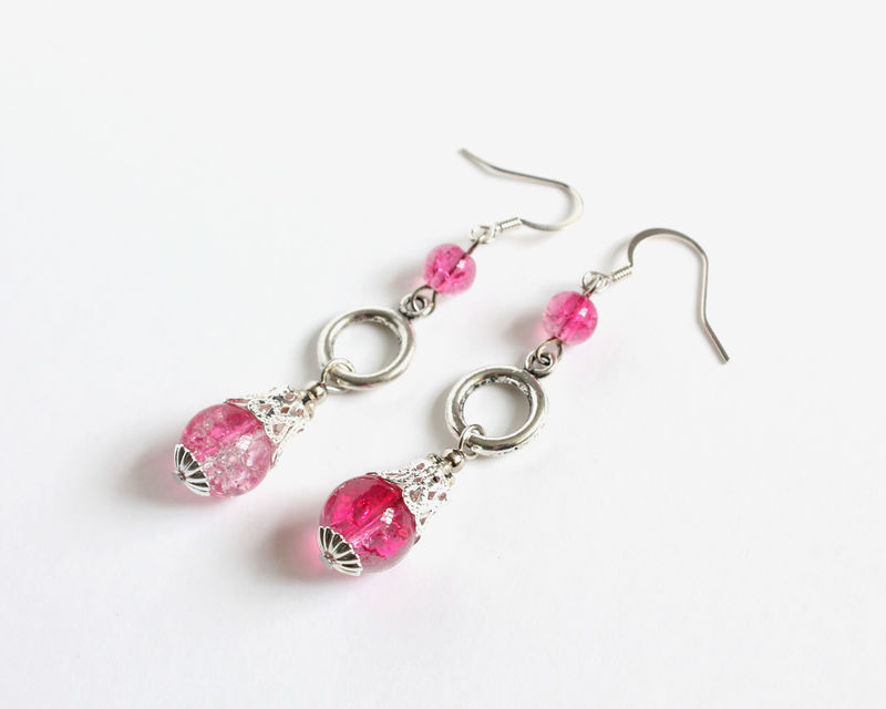 Hot Pink Le Bead 3 Level Dangle Earrings Cissy Pixie