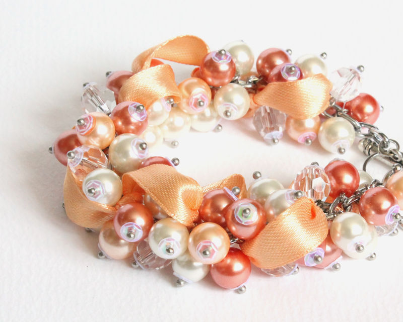 Peach Orange White Bridesmaid Cer Bracelet And Earrings Set Peach Orange White Bridesmaid Cer Bracelet And Earrings Set Product Images Of