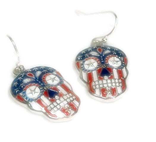 Sugar Skull Earrings Dia De Los Muertos Day Of The Dead Sugar Skull Earrings Dia De Los Muertos Day Of The Dead Dangle Jewelry Calaveras Patriotic Flag Epicetera