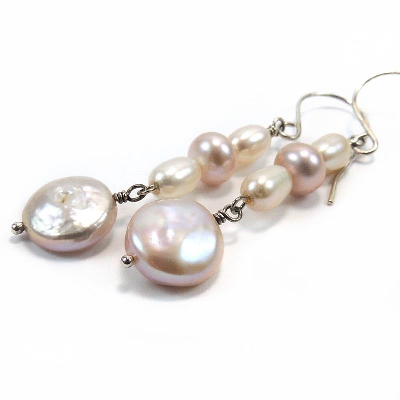 Freshwater Pearl Earrings In Shades Of Pink And Cream Freshwater Pearl Earrings In Shades Of Pink And Cream
